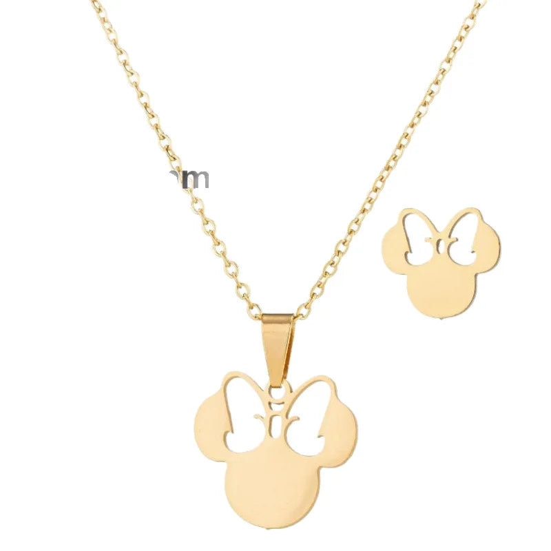 Anime Cute Cartoon Bow Mouse Stainless Steel Jewelry Set For Women