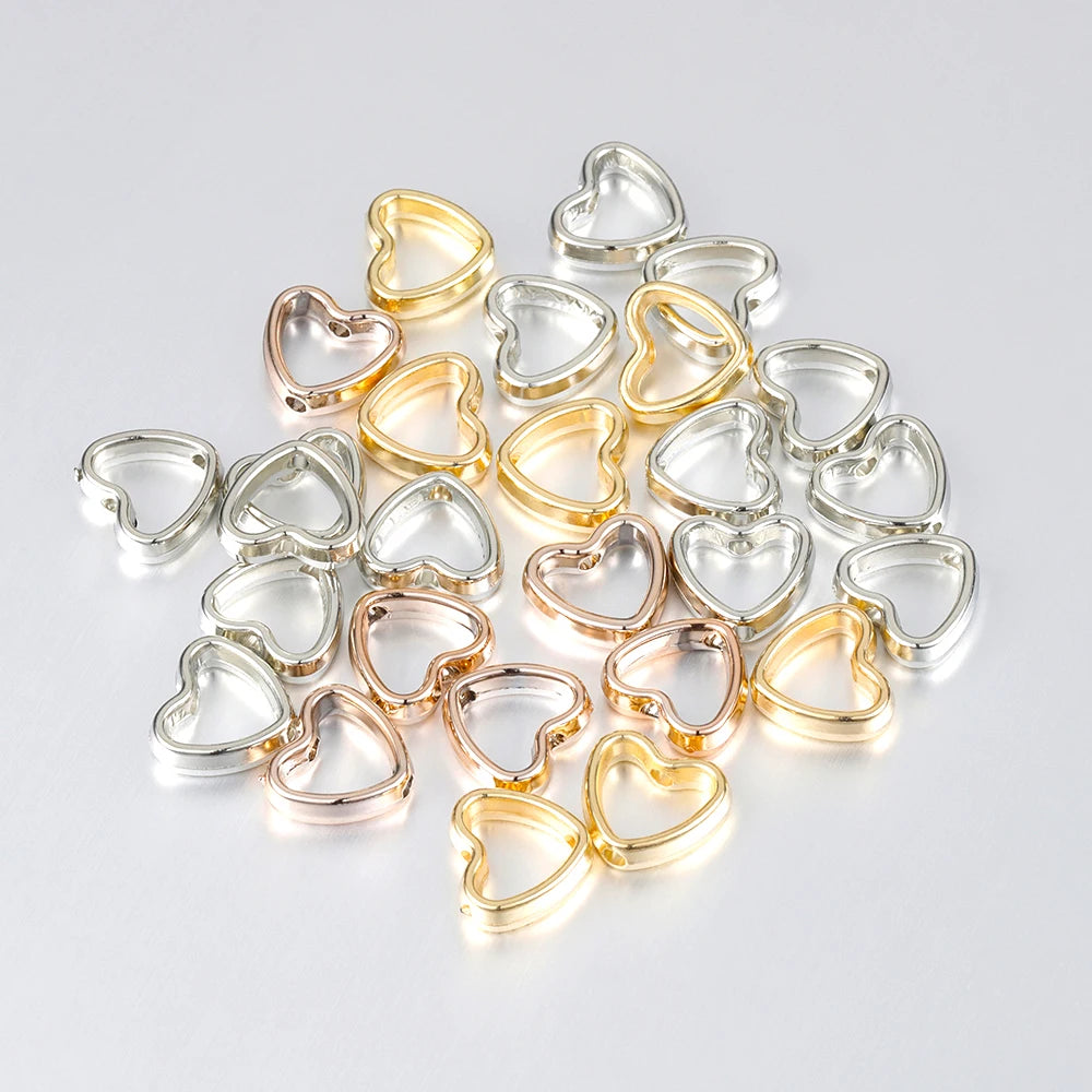 50pcs Heart Frame Wrapped Bead Double Stright Hole Spacers Loose Beads  for Jewelry Making DIY Findings