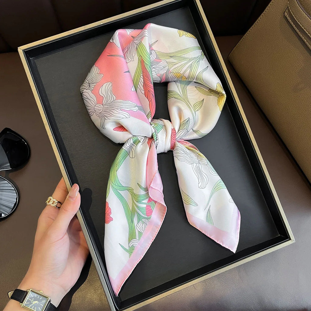 2025 New Yellow Lemon Print Square Silk Scarf for Women 70*70cm Neck Ties Fashion Decorate Neckerchief Female Hijab Bag Ribbions
