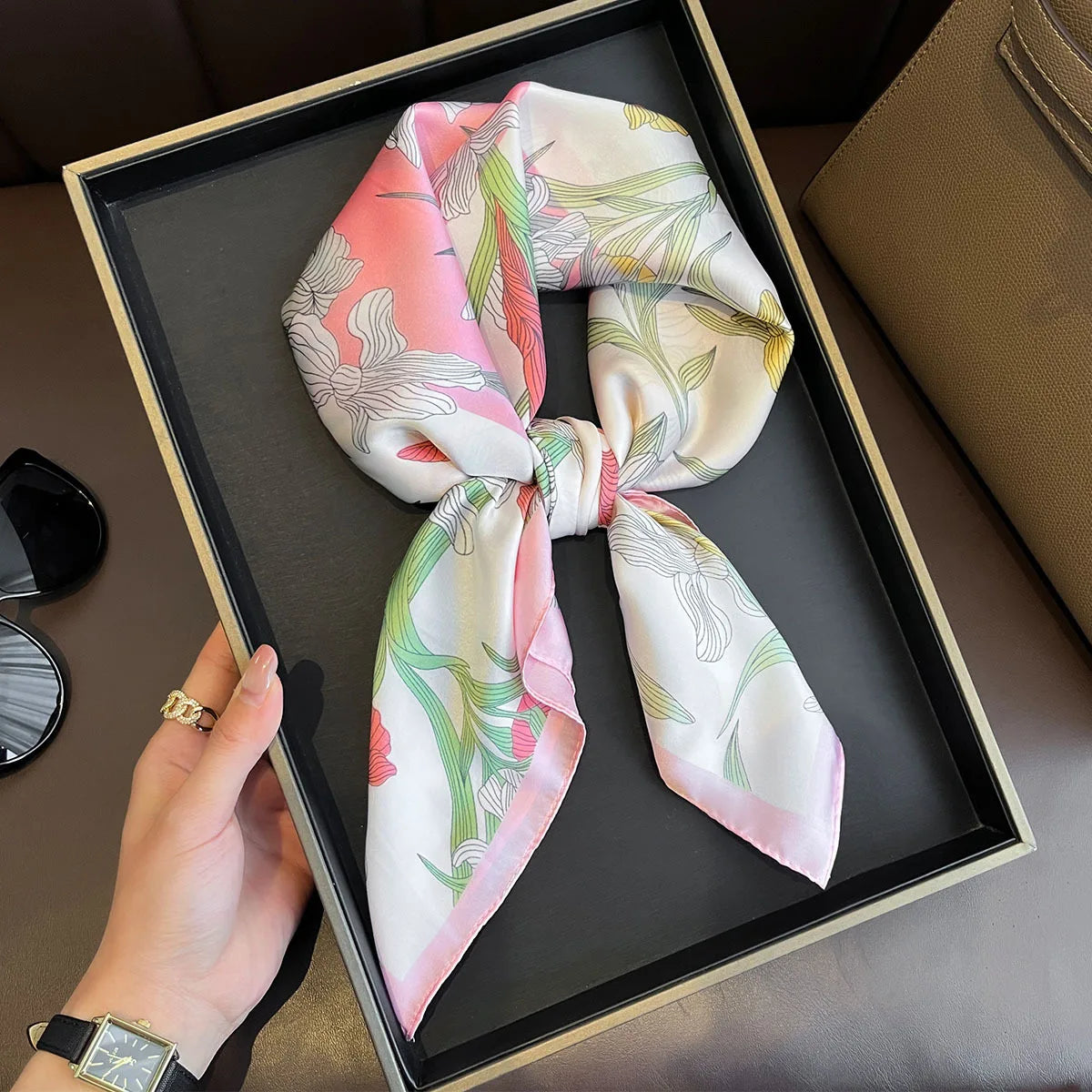 2025 New Yellow Lemon Print Square Silk Scarf for Women 70*70cm Neck Ties Fashion Decorate Neckerchief Female Hijab Bag Ribbions