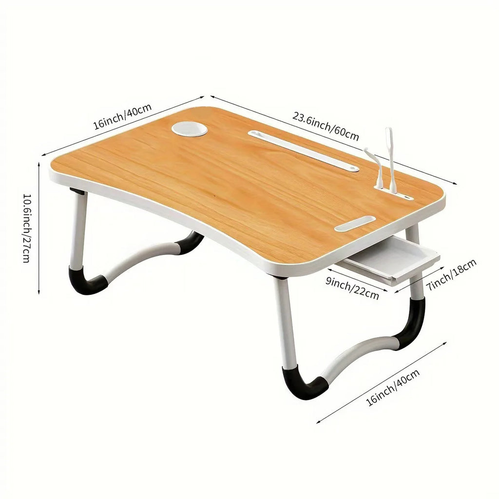 Portable Laptop Desk with USB Light & Fan, Built-in Cup Holder & Tablet Slot, Foldable Adjustable Laptop Table for Bed Sofa Work