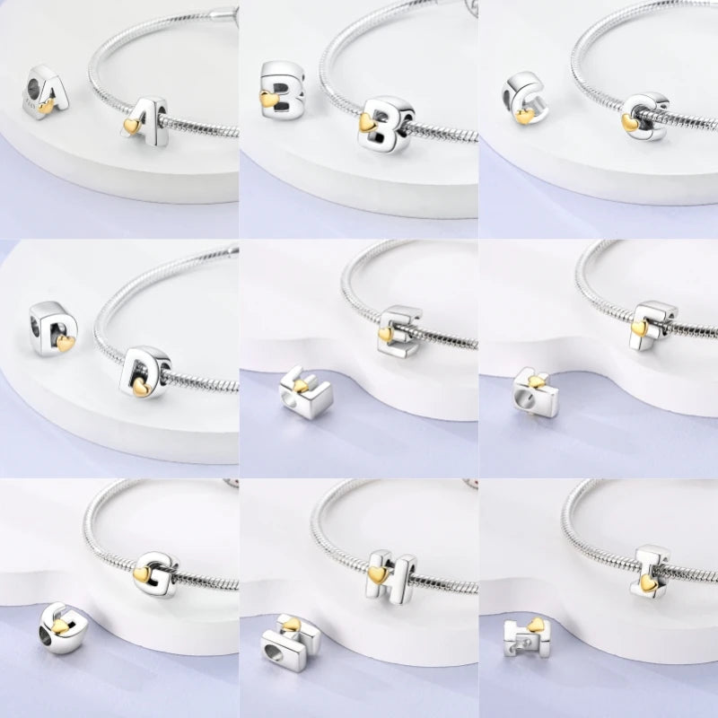 Fit Qikaola 925 Original Bracelets Love 26 English Letters Series Silvering Charms Beads For DIY Birthday Jewelry Making