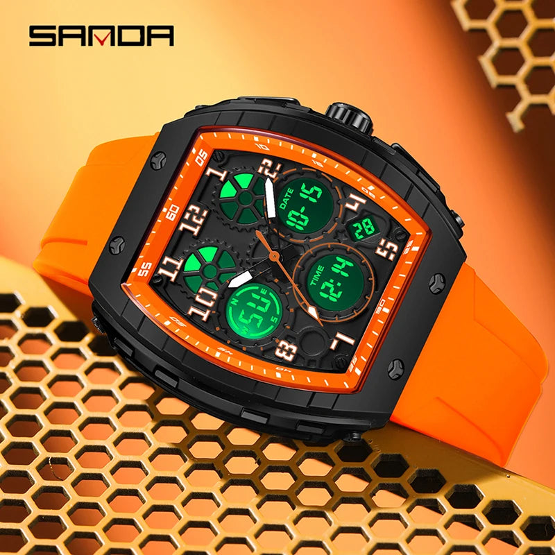 SANDA 6157 Luxury Men's Electronic Watch Sport Type Multi Functional Waterproof LED Fashion Trend Student Electronic Watch
