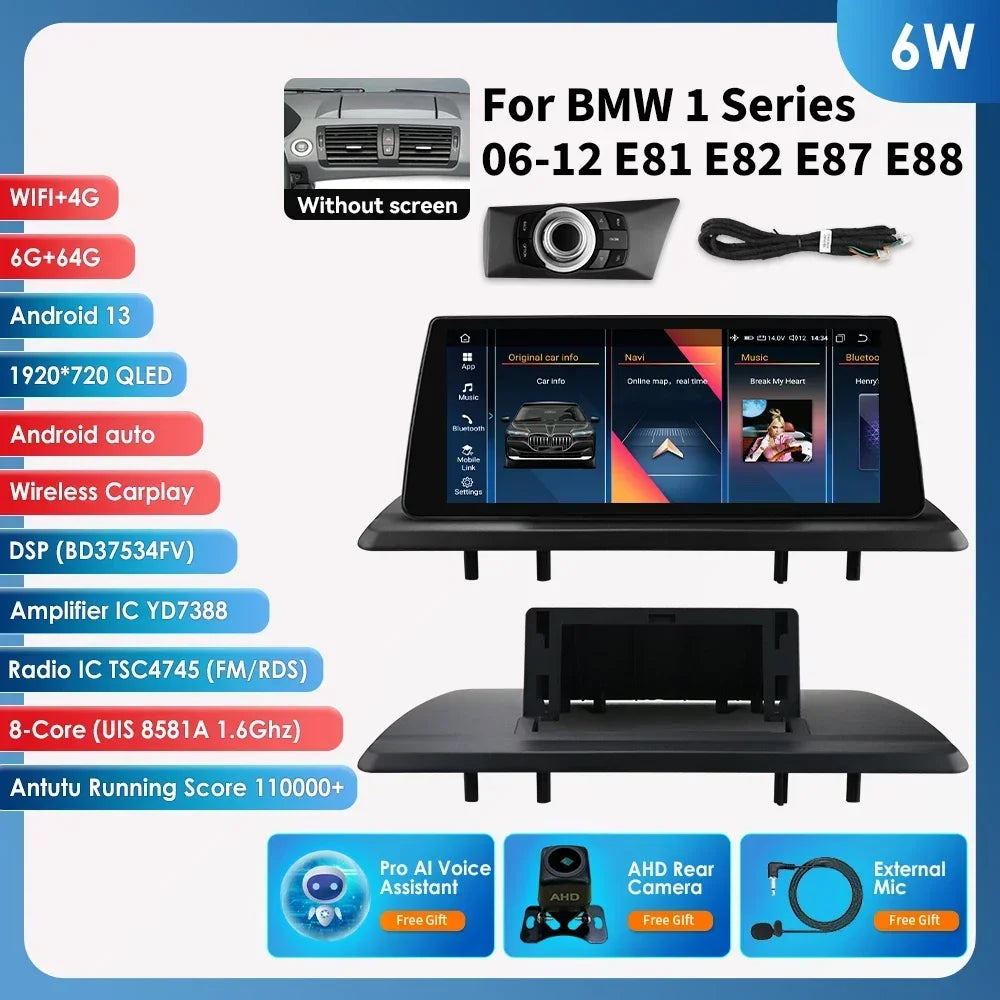 10.25" Smart Car Systems for BMW 1 Series 06-12 E81 E82 E87 E88 Without Screen with Support Wireless Carplay Android Auto RDS BT