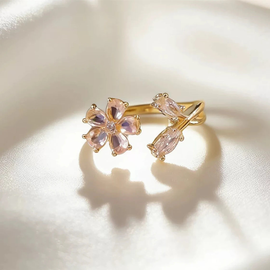 Korean CZ Sweet Crystal Zircon Heart Ring For Women Exquisite Shell Flower Opening Finger Rings Princess Wedding Jewelry