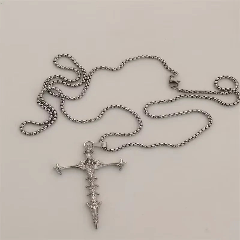 Vintage Cross Pendant Necklace Unisex Versatile Simple Long Sweater Chain Hip Hop Accessory