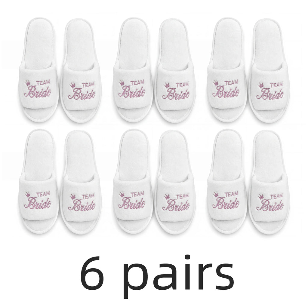 Bride & Bridesmaid, Wedding Party Guests Home Slip On Shoes Bridal Party Slippers Open-toe With Golden, Mint Green and Pink