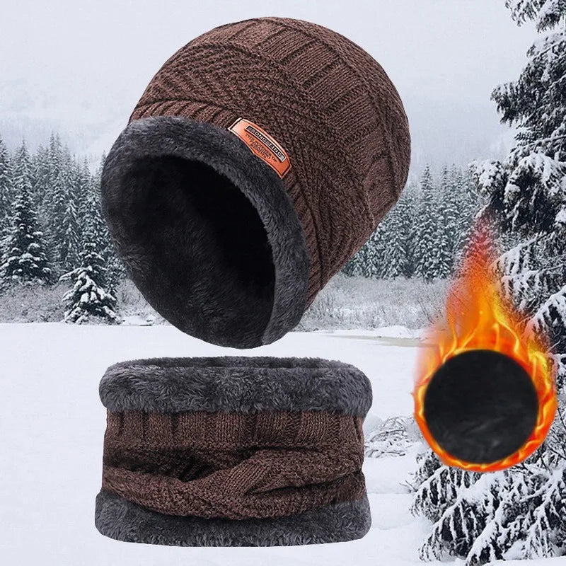 Winter Beanie Hat For Men Fleece Scarf Women Knitted Hat Warm Cap Thick Wool Neck Warmer Scarf Balaclava Mask Skullies Beanies