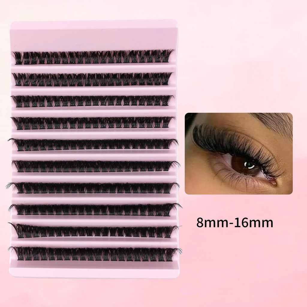MIAOJIE 200pcs 30D Cluster False Eyelashes Set, DIY Eyelash Extensions, 0.05mm Thickness, D Curl, Mixed Lengths 8-16mm
