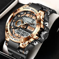 LIGE Men Sport Watch 50M Waterproof Dual Display Analog Digital Watch LED Backlight Chronograph Quartz Wristwatch Gift Box Set