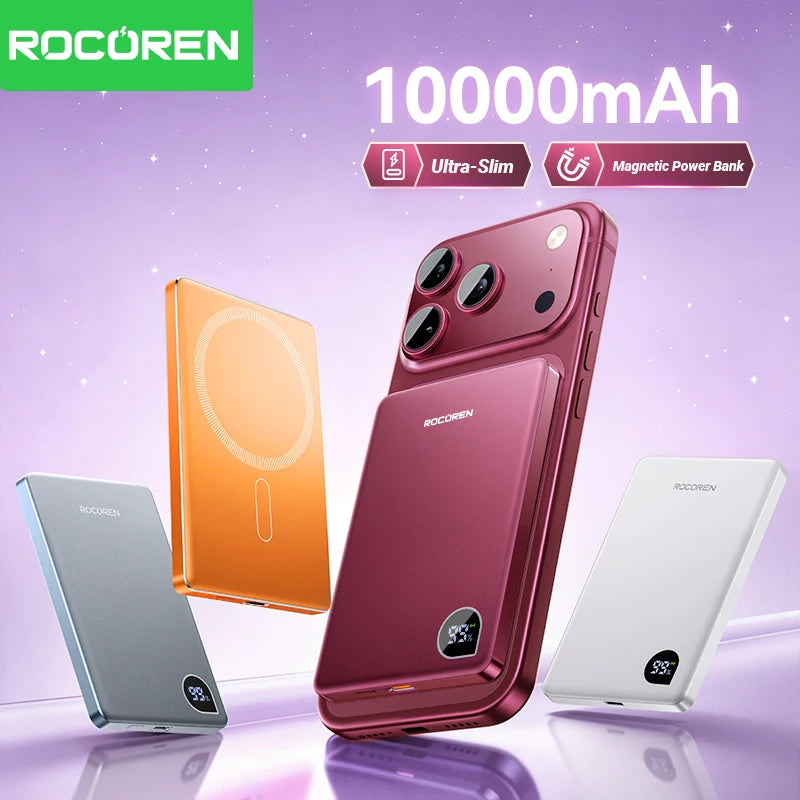Rocoren 10000mAh Magnetic PowerBank Fast Charging 5000mAh Power Bank Portable Wireless Charger Battery For iPhone 18 17 Pro Max