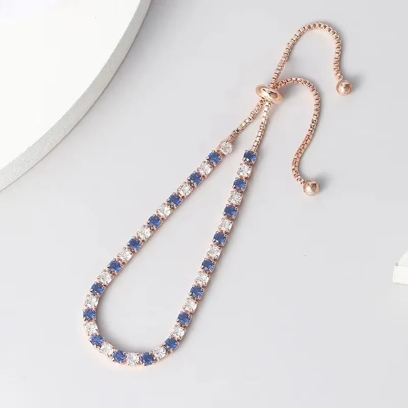 Rose Gold Adjustable Slider Bracelet for Women Colorful/Blue White Tennis Bracelet Fashion Dainty Crystal Bracelets Jewelry Gift
