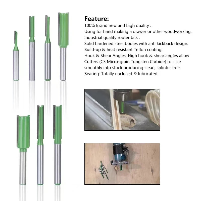 7pc/Set 6mm/1/4′′ Shank Straight Bit Tungsten Carbide Single Double Flute Router Bit Wood Milling Cutter for Woodwork Tool New