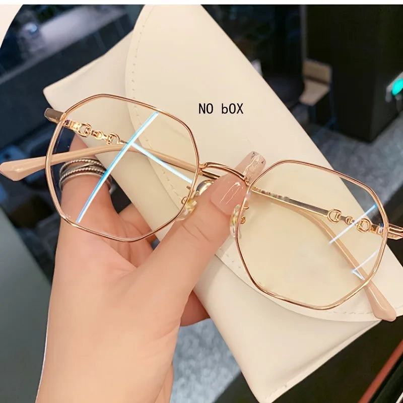 A pair of full-rim square glasses with metal frame and AC lenses simple decoration style
