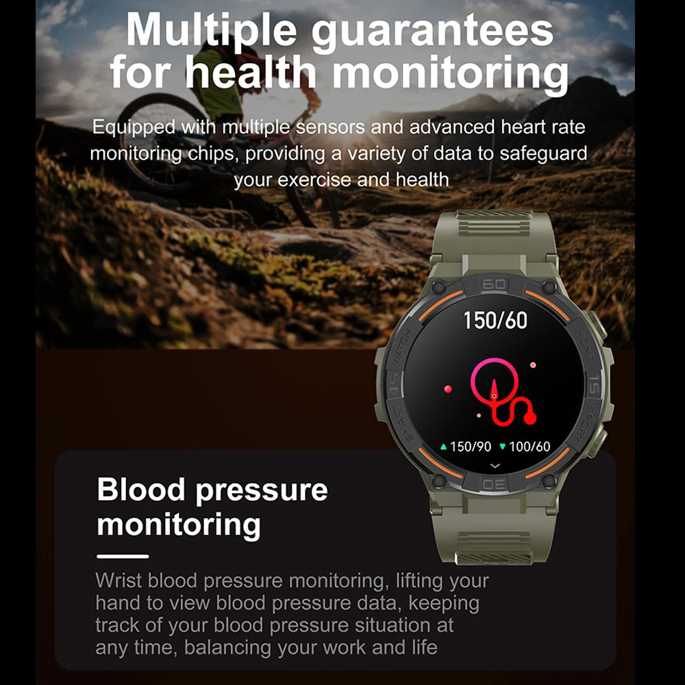 2026 New Military Outdoor SmartWatch Men Bluetooth Call Waterproof Health Monitor Sports Run tracker Smartwatch For Android iOS