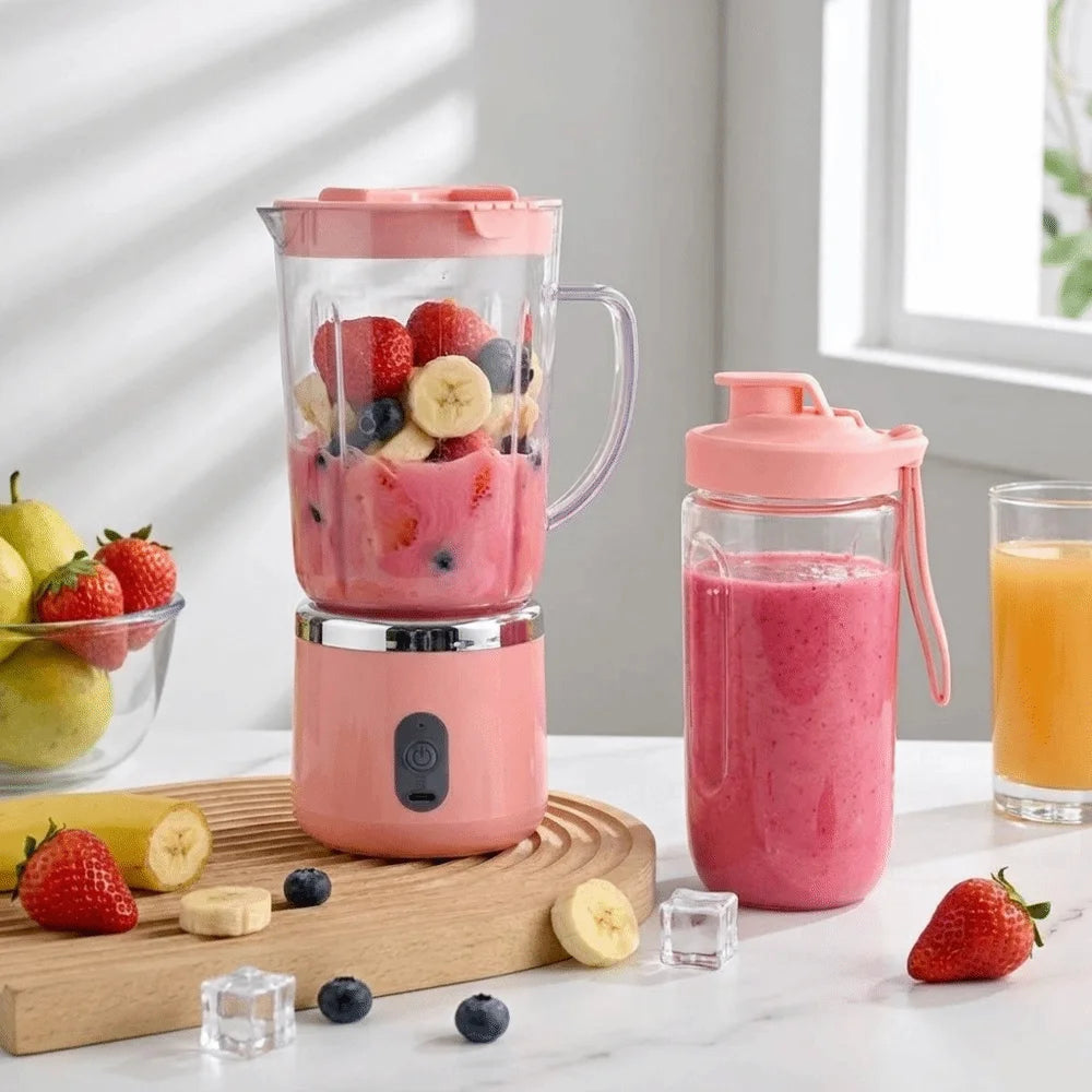 Double Cup Electric Juicer 700Ml Capacity Sharp Blades Portable Juicer Easy Disassemble Compact Size Smoothie Blender Gym Use