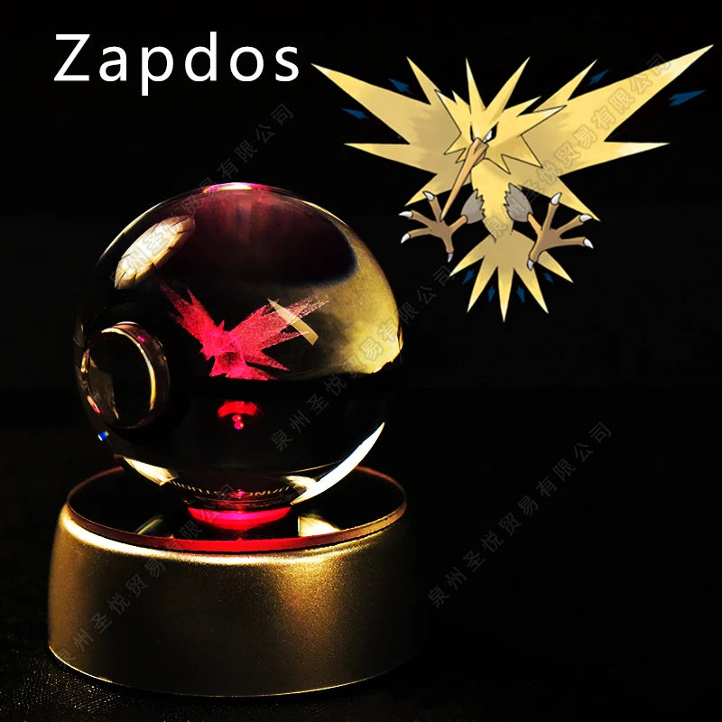 Pokemon Crystal Ball 3D Pikachu Gengar Mewtwo Night Light Lamp Pokeball 3D Glass Pokemon Crystal Ball Statue Kids Birthday Gift