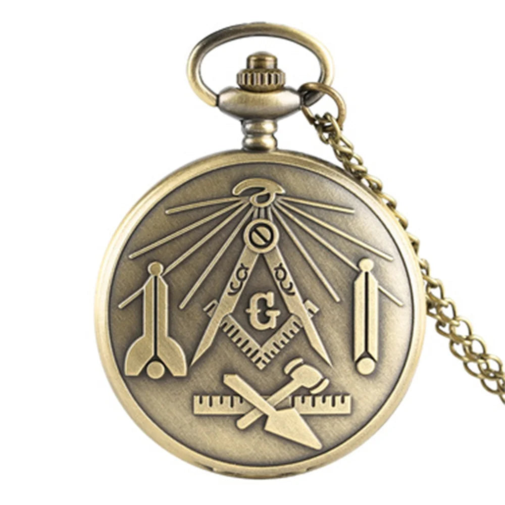 Bronze Masonic Vintage Necklace Pendant Quartz Clamshell Arabic Digital Pocket Watch The Best Gift