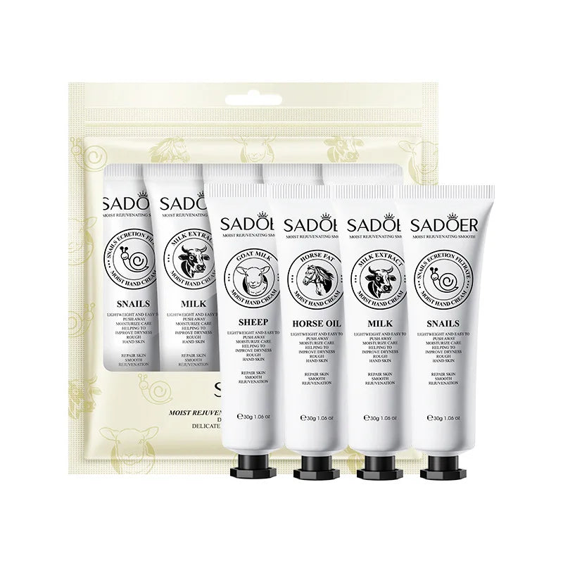 5pcs Hand Cream Gift Set – Infused with Goat Milk & Nourishing Oils for Deep Moisture and Restorative Care, 30g Squeeze Tubes
