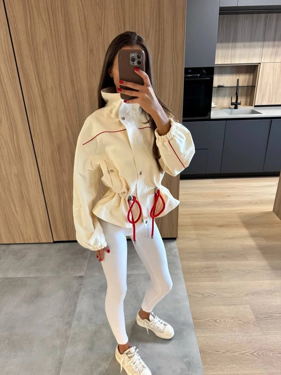 Fashion Drawstring Short Jacket Women Lapel Long Sleeve Single-breasted Slim Coat Spring Autumn Lady Daily Street Outerwear 2026
