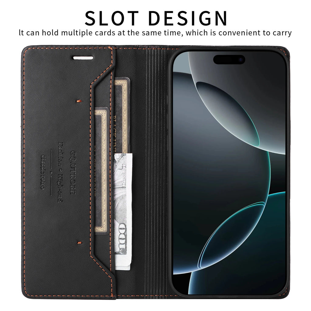Magnetic Leather Case For iPhone 16 15 14 13 12 11 17 18 Pro Max 18Pro 15 Plus 17e 16e SE3 Business Flip Wallet Card Slot Cover