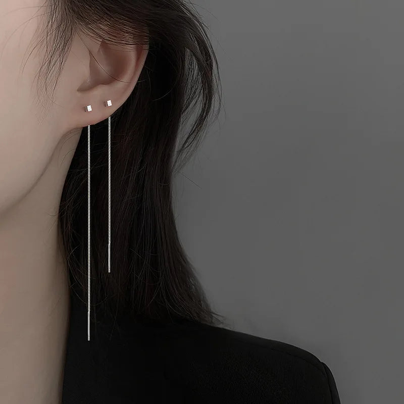 New 925 Sterling Silver Minimalist Square Earrings With Long Earrings Tassel Earrings Luxurious Wedding Jewelry Bridesmaid Gift