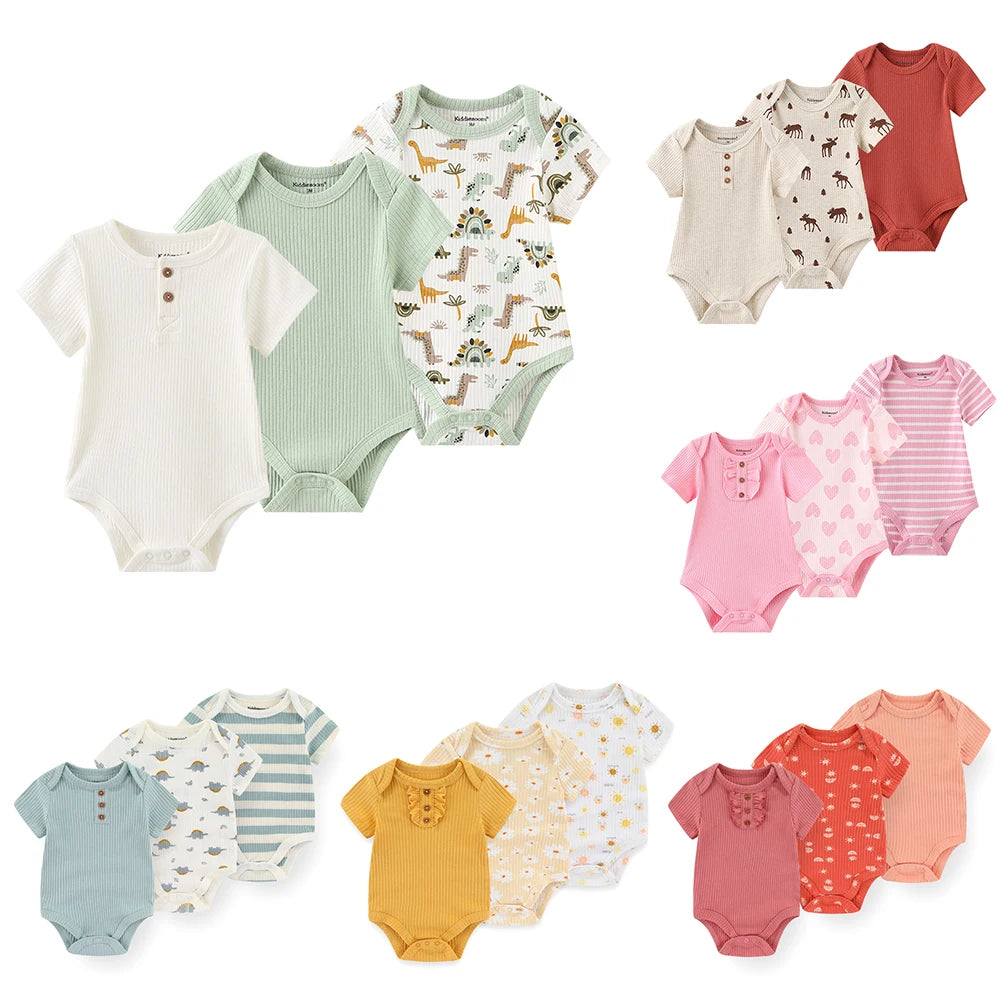 Kiddiezoom 3/4 Pcs/Lot Four Seasons Unisex Cartoon Newborn Boy Girl Bodysuits Soft Cute Infant Onesies Clothes Baby Shower Gift