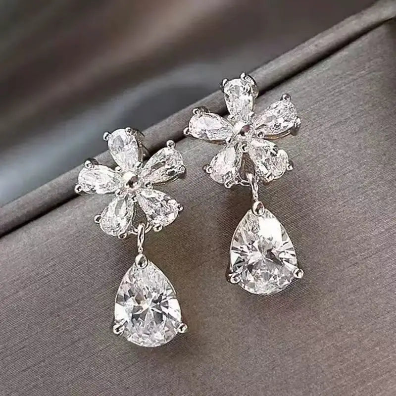 2PCS Fashion Luxury Zircon Starfish Shell Women's Earrings, Simple Flower Leaf Lmitation Pearl Earrings Party Wedding Jewelry