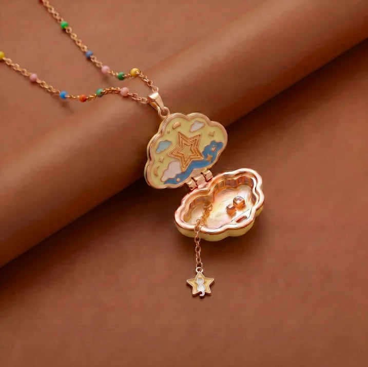 Fairy Tale Gingerbread House Necklace Open and Close Pendant Necklace Women Girls Enamel House Girl Necklace Jewelry Accessory