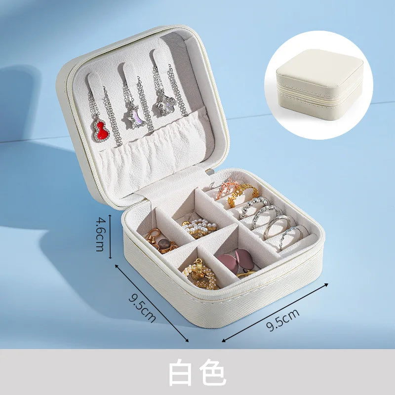 Solid Color PU Leather Material Jewelry Storage Box Travel Earrings Necklace Ring Organizer Case For Travel