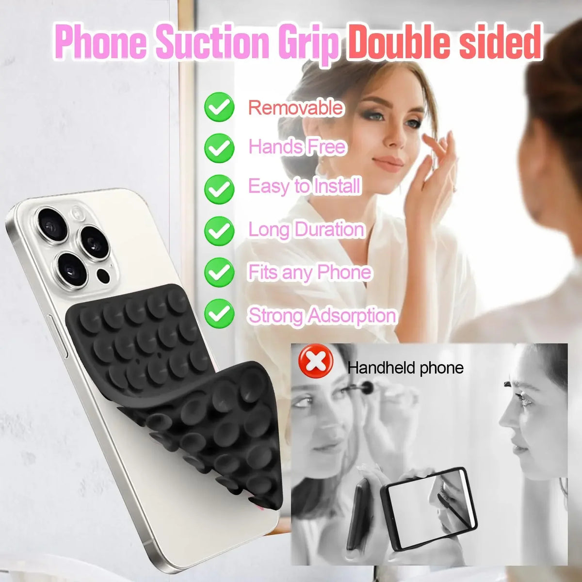 Universal Double-Sided Silicon Suction Cup Phone Holder Case Mount Sticky Phone Stand Android Selfies Hands-Free Strong Grip