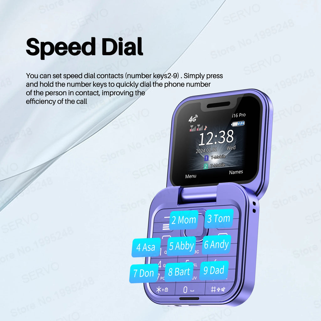 SERVO I16 PRO 4G LTE Foldable Mini Mobile Phone 2 SIM Speed Dial Call Recording Flashlight 1.77'' Screen Flip Cellphone Blacklis