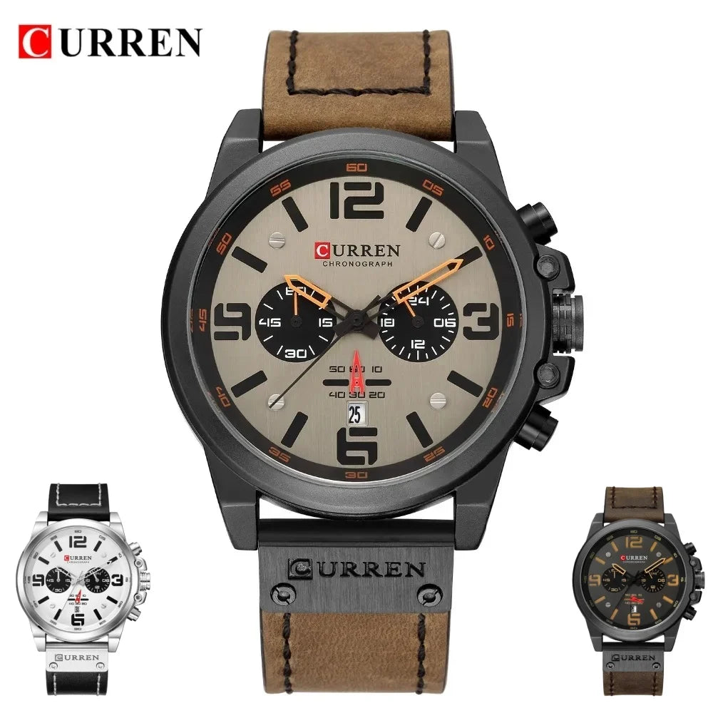 CURREN 8314 Men's Business Leather Strap Quartz Wristwatch, Waterproof Calendar Casual 6-Hand Quartz Watch