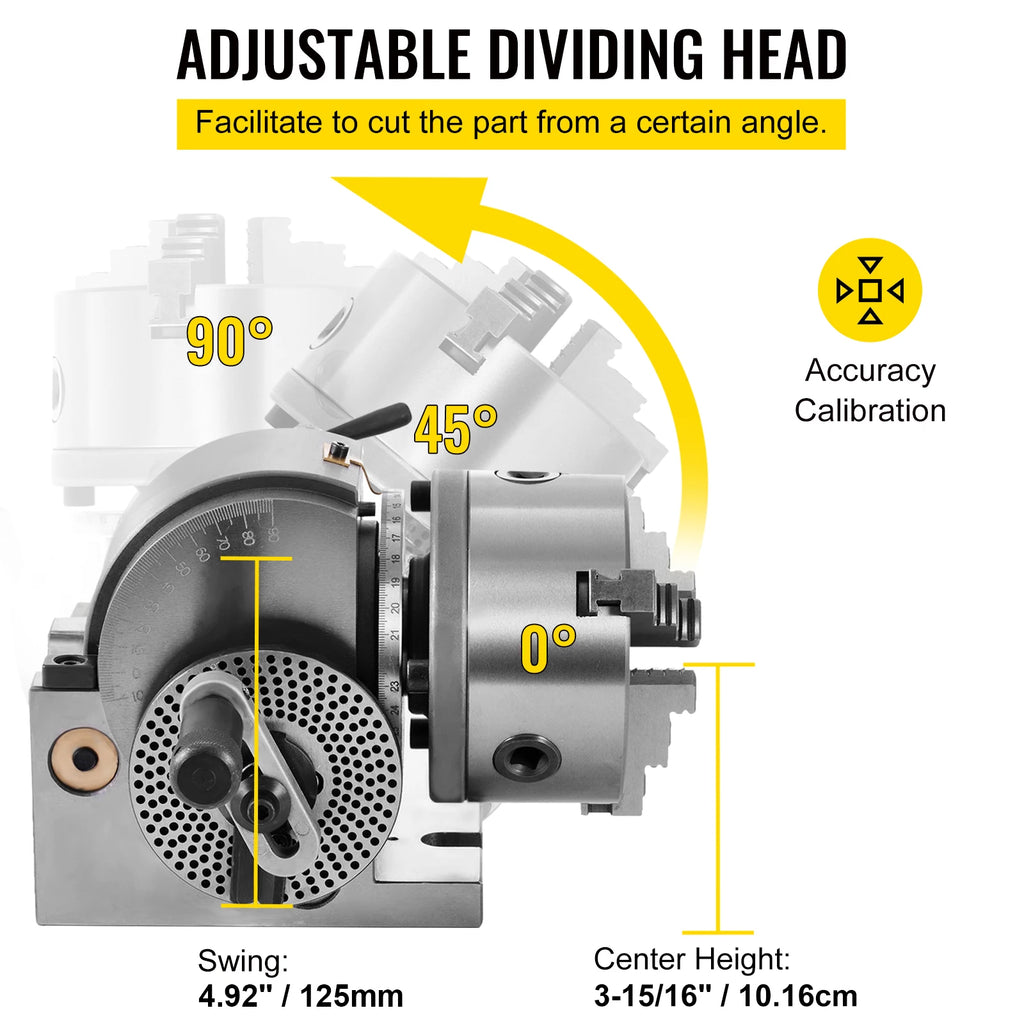 SucceBuy Dividing Head 5Inch 3 Jaw Precision Semi Universal Dividing Head for Milling Machine Rotary Table Tailstock Milling Set