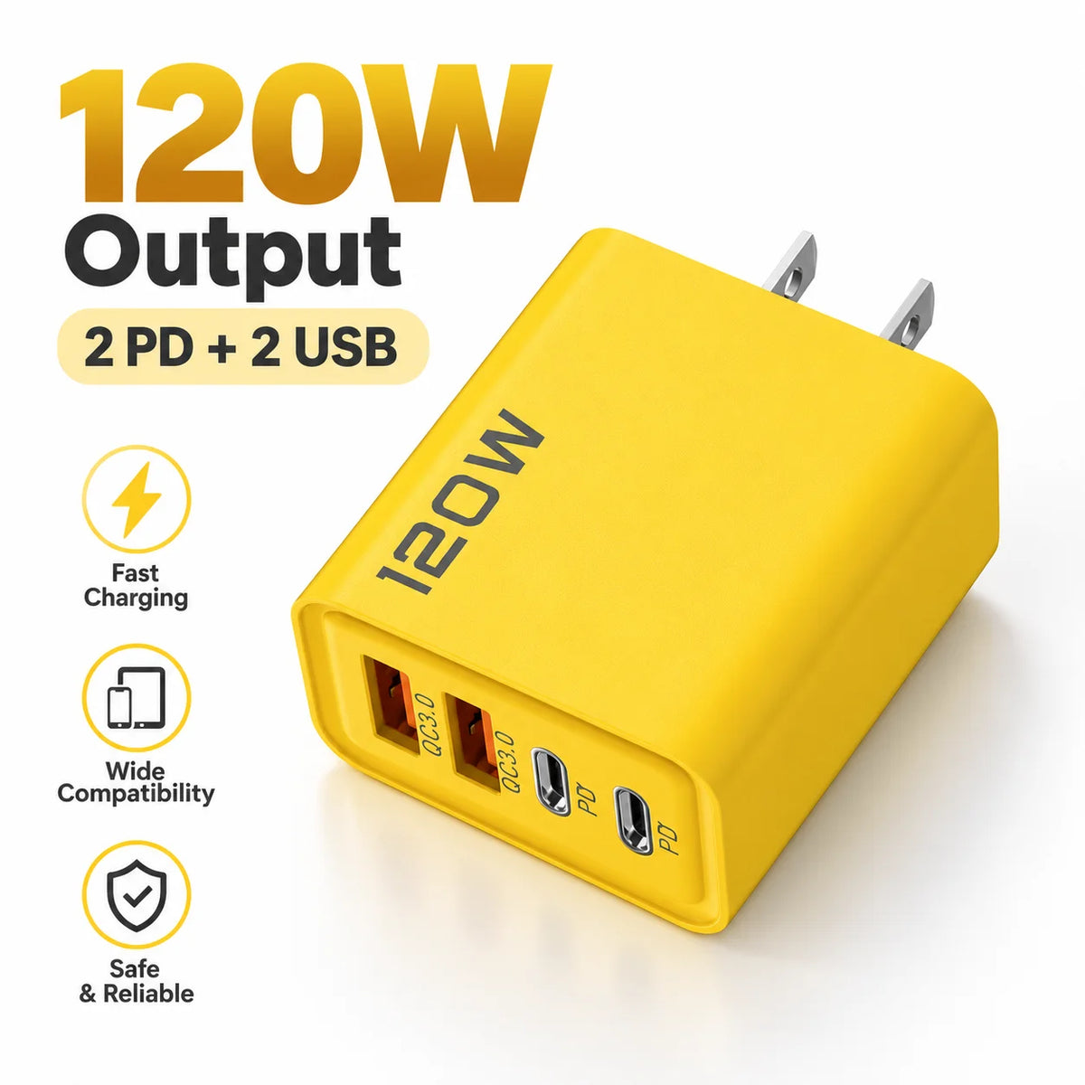 120W PD Quick Charge USB Type C Wall Charger Fast Charging Adapter for iPhone 16 15 13 Xiaomi 14 Huawei Redmi OnePlus Phone