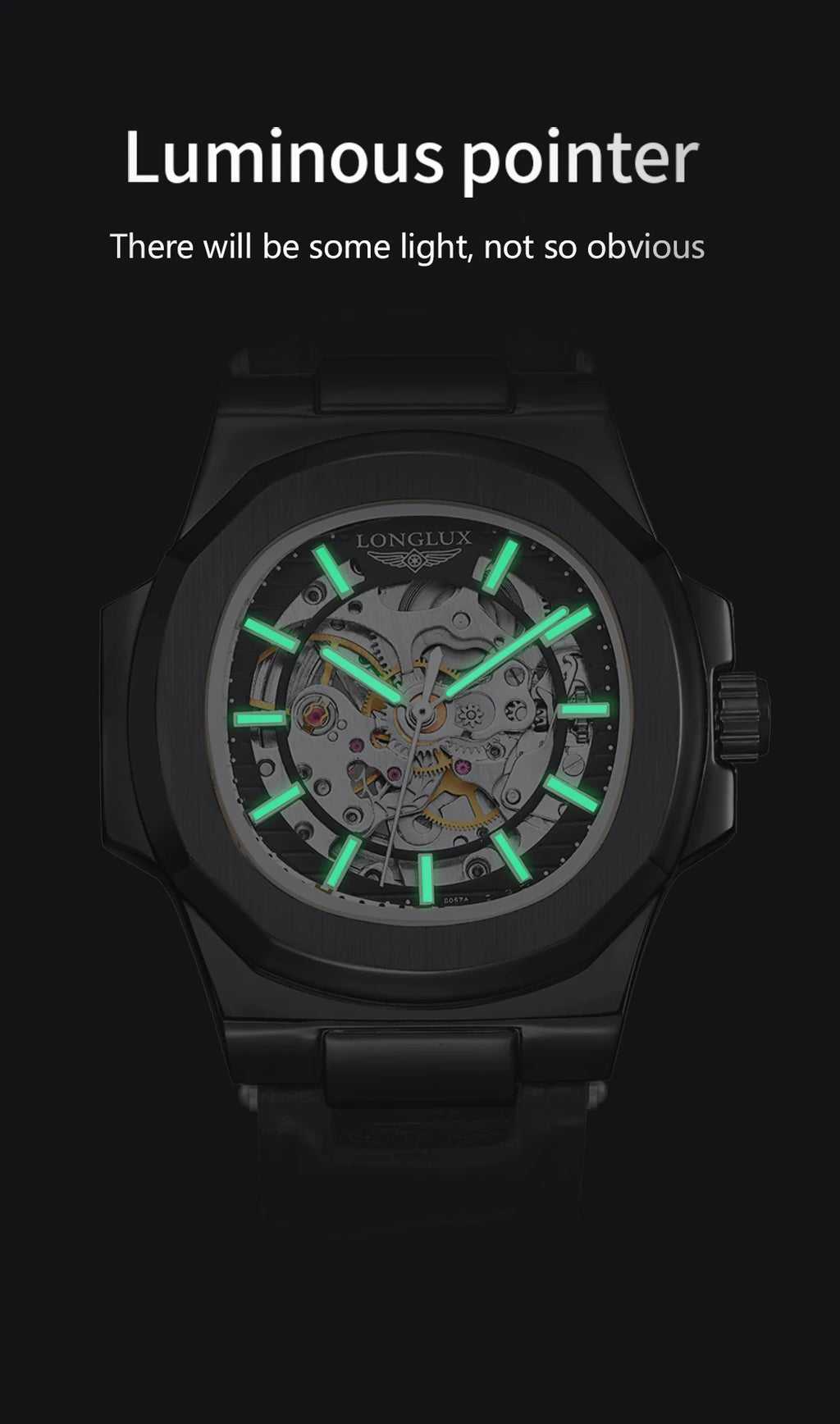 LONGLUX Automatic Mechanical Watch Outdoors Simple Luxury Watches Waterproof Cheap Wholesale Skeleton Leather Mens Watch Gift