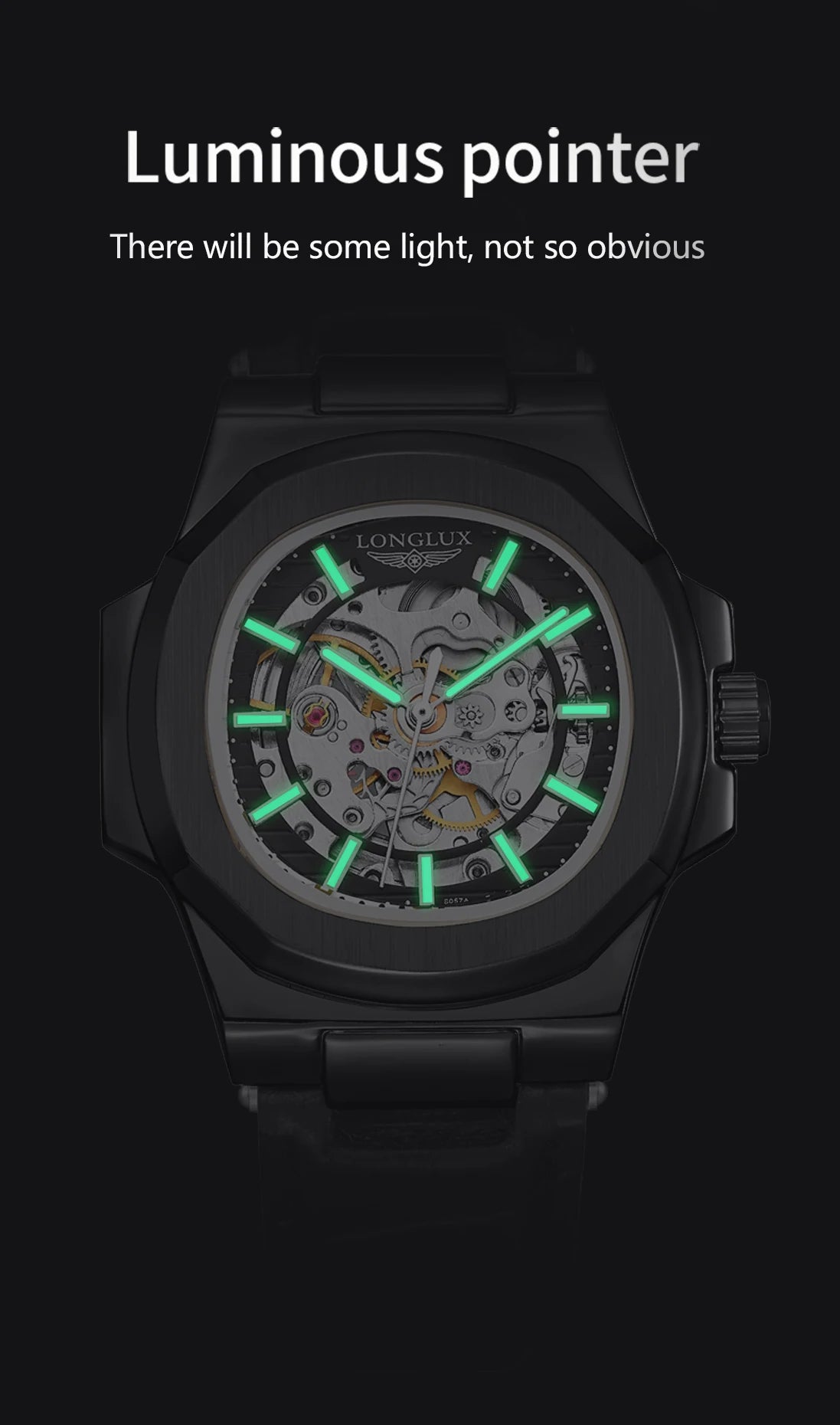 LONGLUX Automatic Mechanical Watch Outdoors Simple Luxury Watches Waterproof Cheap Wholesale Skeleton Leather Mens Watch Gift