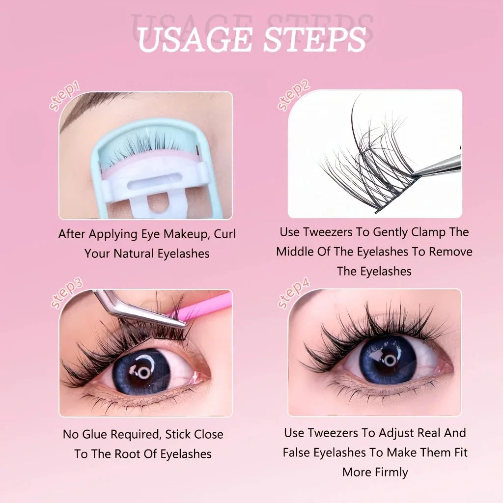 Self-adhesive 100-piece 5D self-adhesive false eyelashes, suitable for beginners, D-curl cluster lashes, no glue required, no trimming needed, 10-14mm, natural appearance and easy to apply