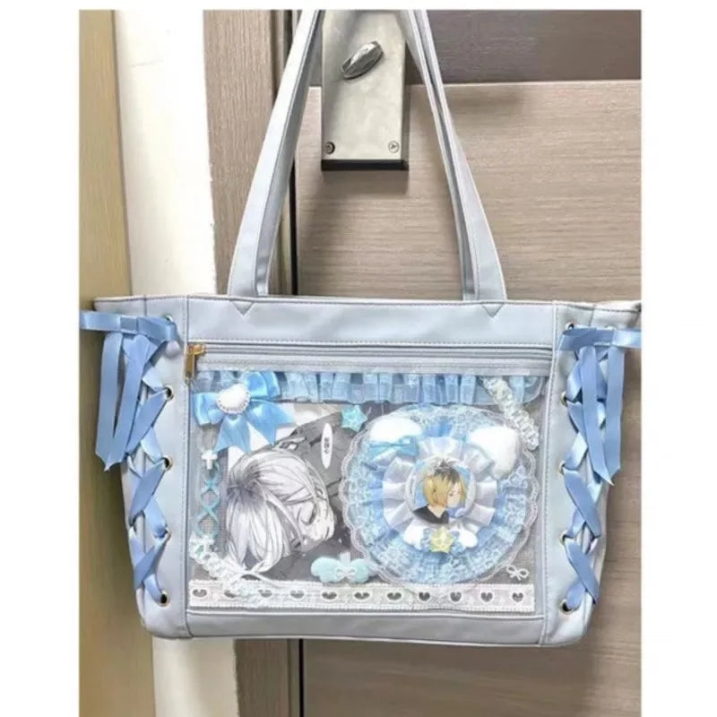 New Y2K Sweet Lolita Pink Ita Bag Women Japanese Transparent Large Capacity Tote Bag Ladies Harajuku Kawaii Handbag Aesthetic