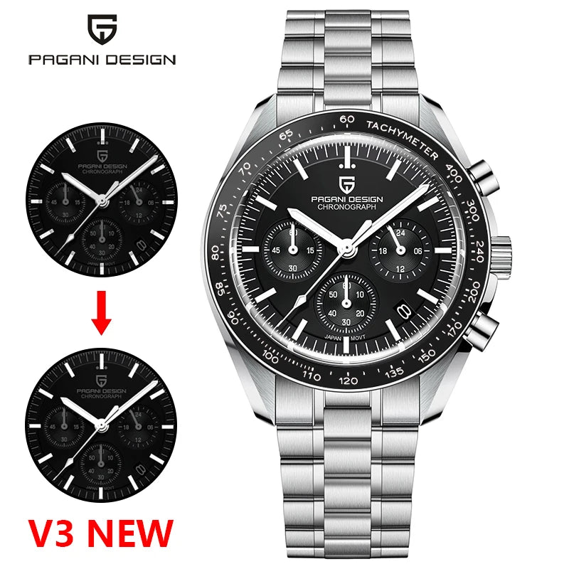 PAGANI DESIGN Moon Mens Watches 2025 Top Brand Luxury Quartz Watch For Men Chronograph Luminous Sapphire Mirror Waterproof Clock