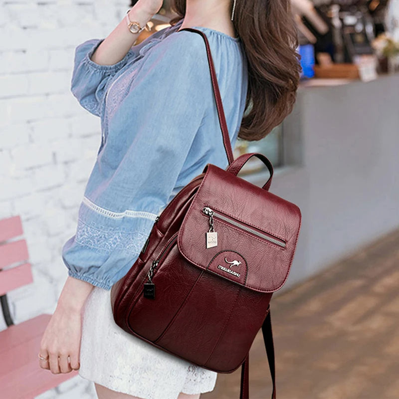 2024 New Women Leather Backpacks High Quality Female Vintage Backpack For Girls School Bag Travel Bagpack Ladies Back Pack
