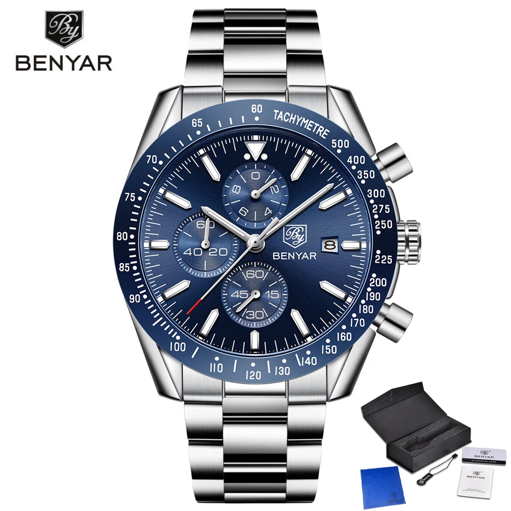 BENYAR Men Watches Brand Luxury Silicone Strap Waterproof Sport Quartz Chronograph Military Watch Men Clock Relogio Masculino