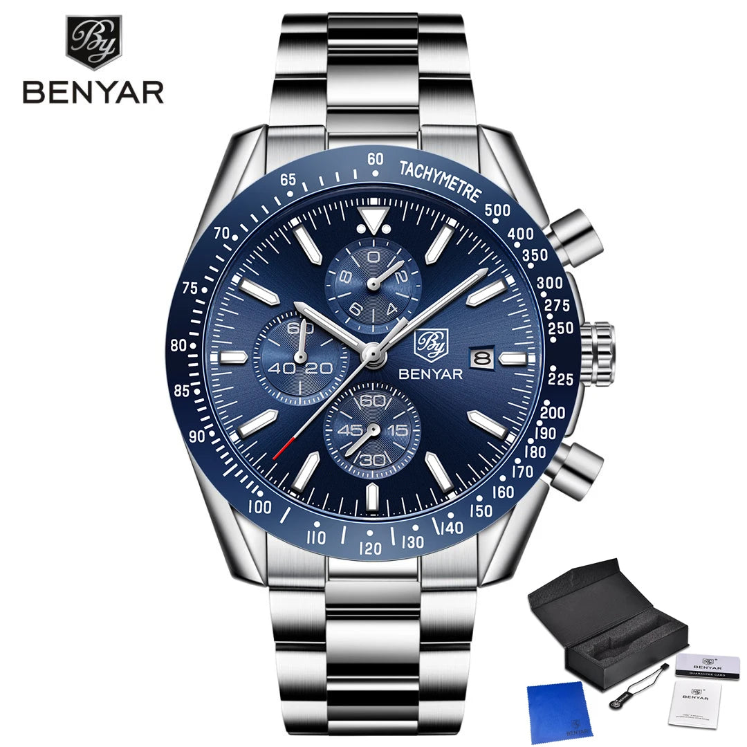 BENYAR Men Watches Brand Luxury Silicone Strap Waterproof Sport Quartz Chronograph Military Watch Men Clock Relogio Masculino