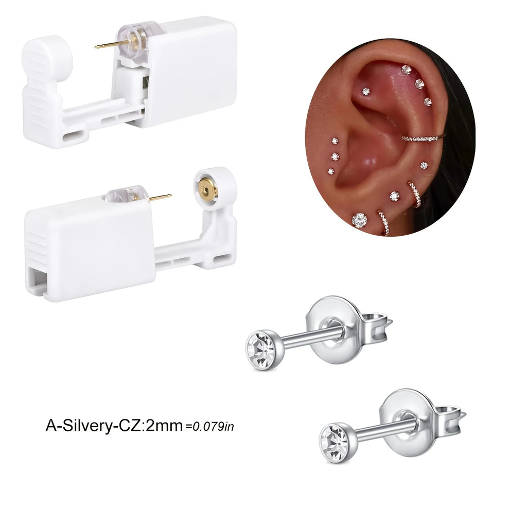 2 sets Ear Piercing Kit Disposable Ear Piercing Gun Kit Self Piercing Gun and Build-in Earrings Stud Ear Piercing Gun