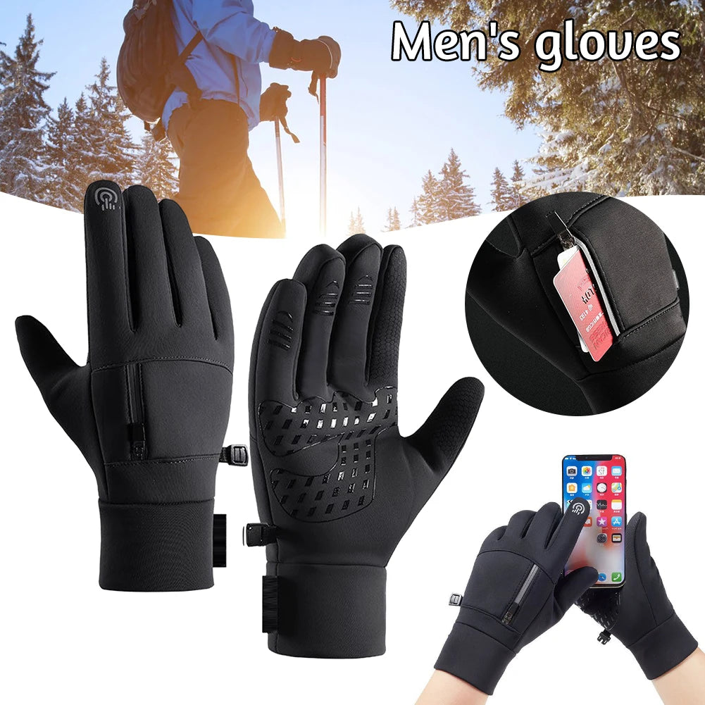 Men's Touch Screen Ski Gloves With Pocket Comfortable Soft Anti-Slip Windproof Thermal Gloves For Outdoor Hiking