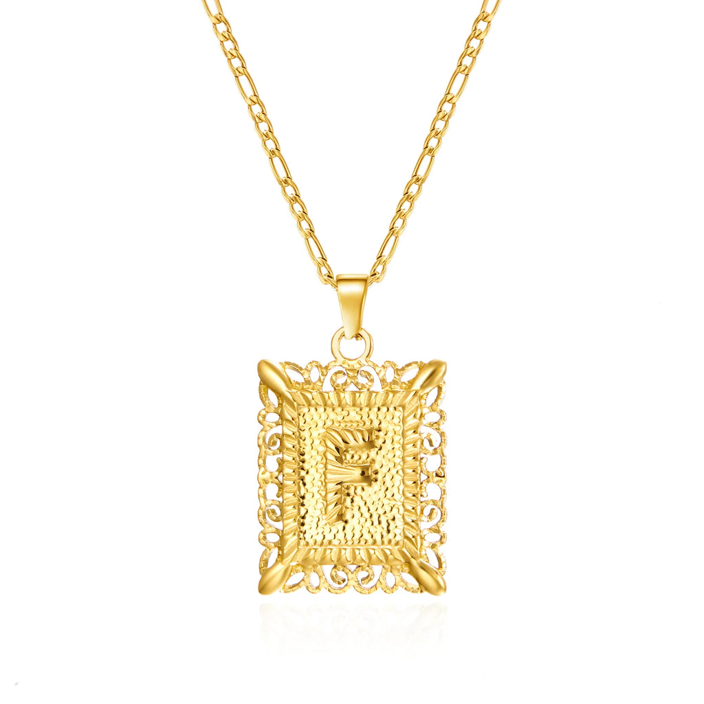 Stainless Steel Initial Letter Necklace For Women Men 2025 New Stylish Square Pendant Necklace Birthday Party Jewelry Gifts