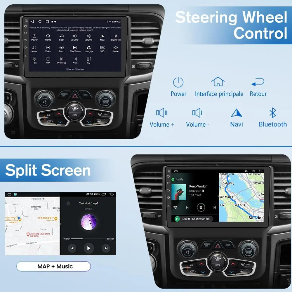 New Android 13 Touch Car Stereo Radio Multimedia Video Player GPS Navigation 5G WiFi Auto Radio For Dodge Ram 2013-2019 Wireless CarPlay Android Auto 9" HD IPS Display Support Cargo Rearview GPS DSP RDS BT AM/FM Auto AC 2GB+3