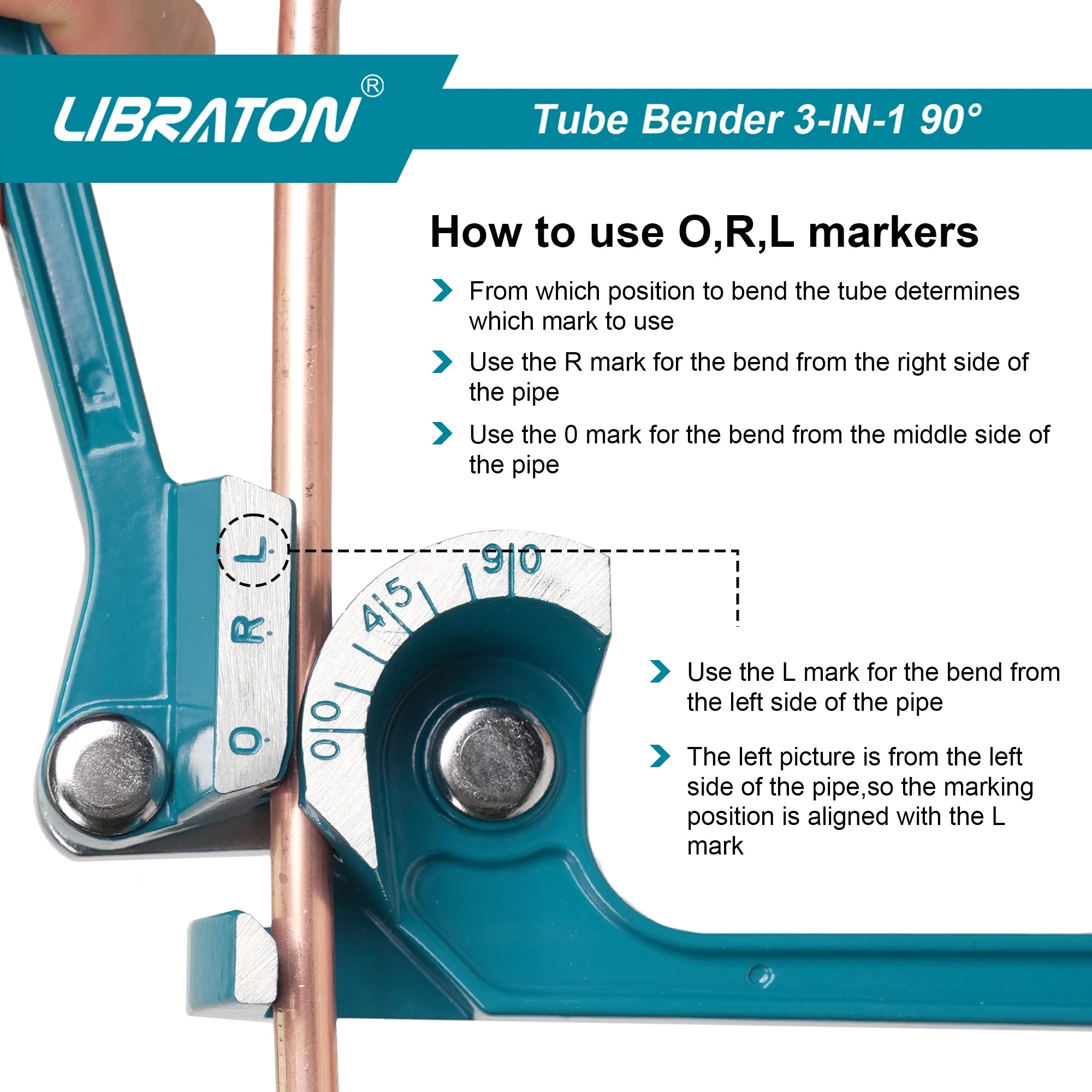LIBRATON Tube Bender, Pipe Bender, 3-IN-1, 1/4"(6mm), 5/16"(8mm), 3/8"(10mm), for Copper, Brass, Aluminum and Thin Steel Pipes