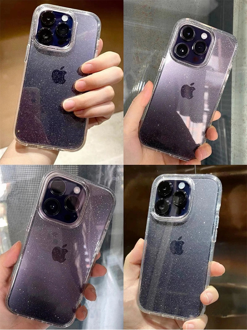 Luxury Bling Glitter Clear Phone Case For iPhone 11 12 13 14 15 16 17 18 Pro XS Max Mini Plus Shockproof Soft Transparent Cover