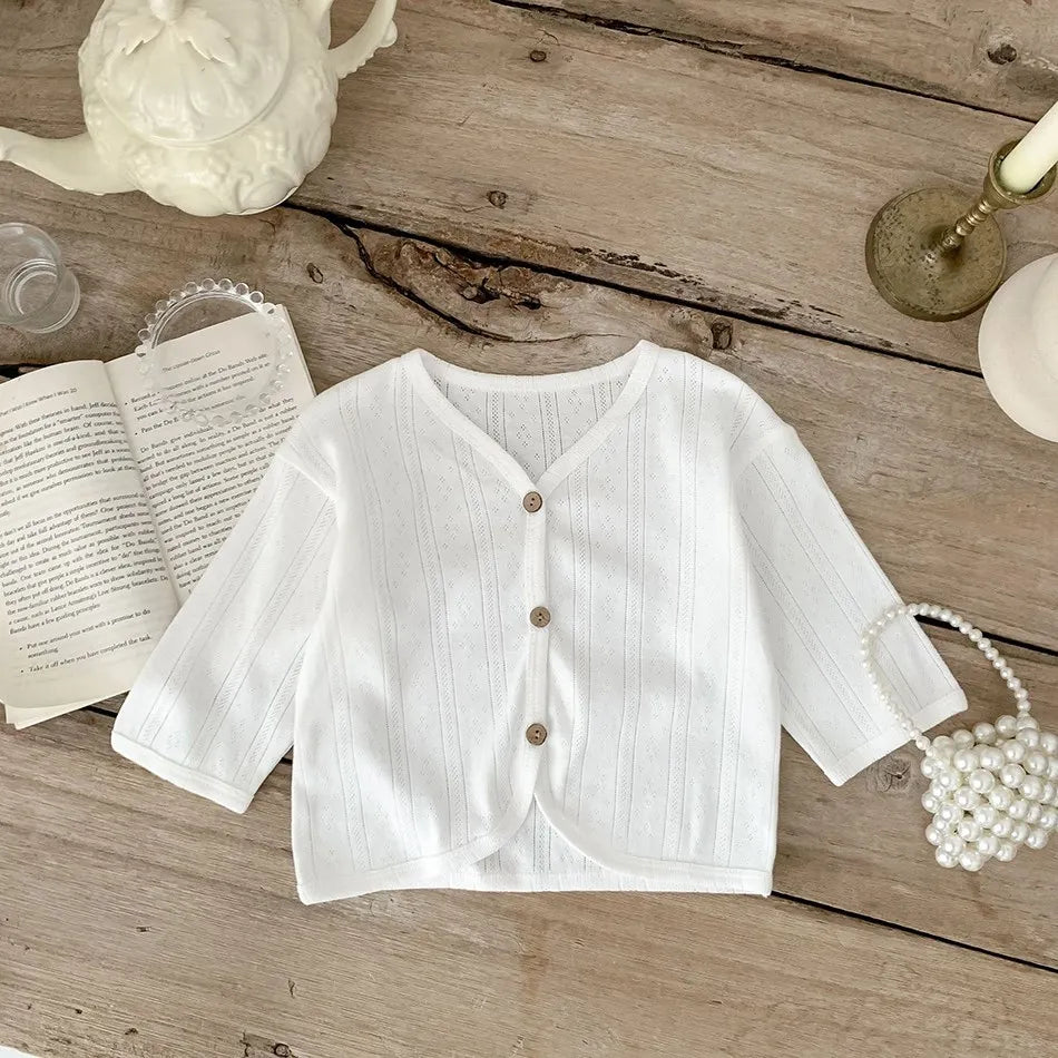 2025 Korean Cardigan Toddler Tops Kids Solid Color Coat Infant Lightweight Casual Outerwear Boys Girls Button Down Summer Jacket